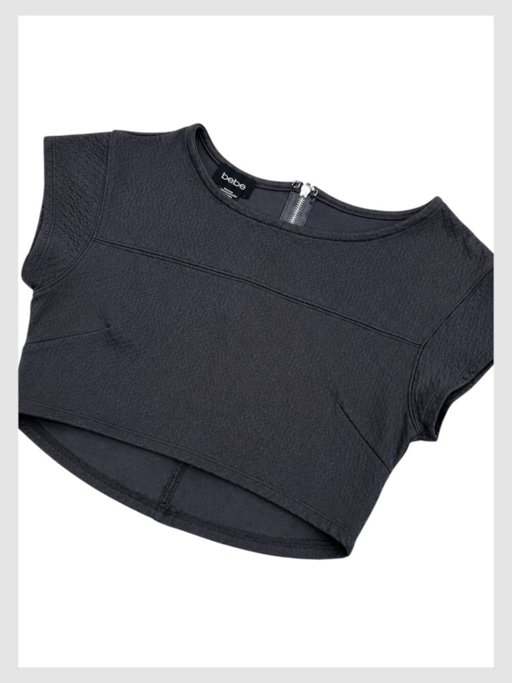 Bebe Crop Top Charcoal Gray Fitted Stretch Knit XS - Picture 6 of 8